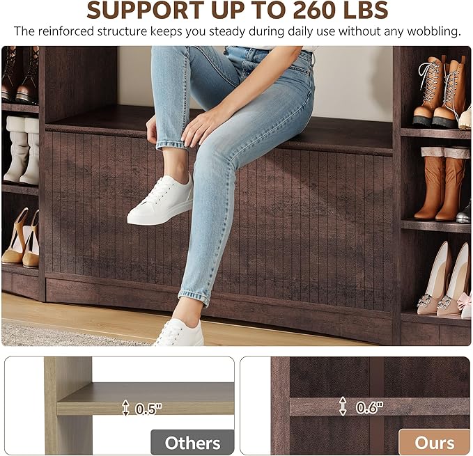 Shoe Cabinet with Bench, U-Shaped Shoe Storage Bench, Tall Shoes Cabinet with