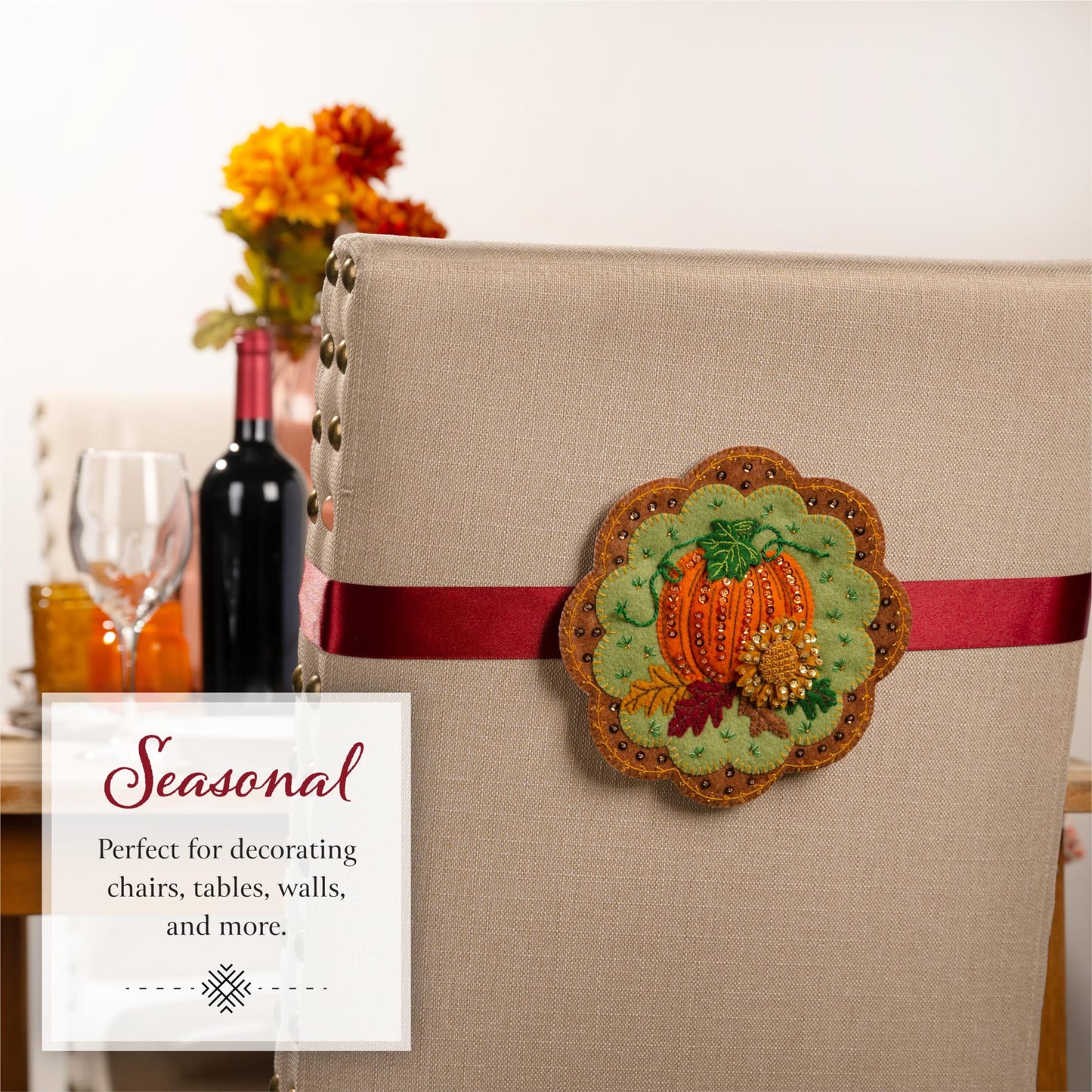 Bucilla, Felt Applique 2 Piece Wall Hanging Kit, Pumpkin Patch Pair, Perfect for Holiday DIY Arts and Crafts Projects, 89712E