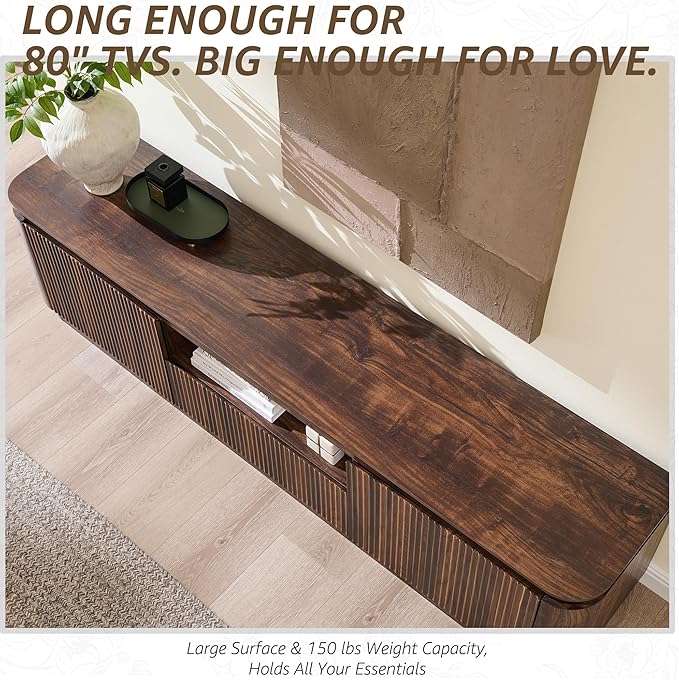 70" Fluted TV Stand for TVs Up to 80", Mid Century Modern Entertainment Center