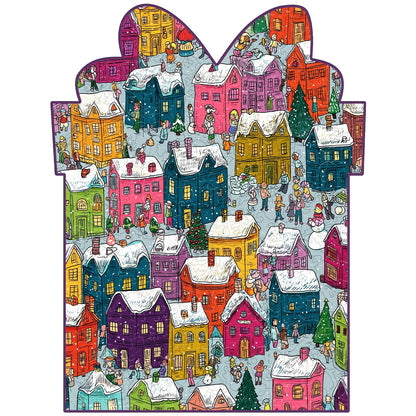 Mocfesk Winter Wooden Puzzles for Adults and Kids, 205 Pieces Holiday Snow Building Jigsaw Puzzles, Unique Shaped Christmas Wood Puzzles Gifts for Grandkids, Family Game Home Decor 9.4'' x 12.2''
