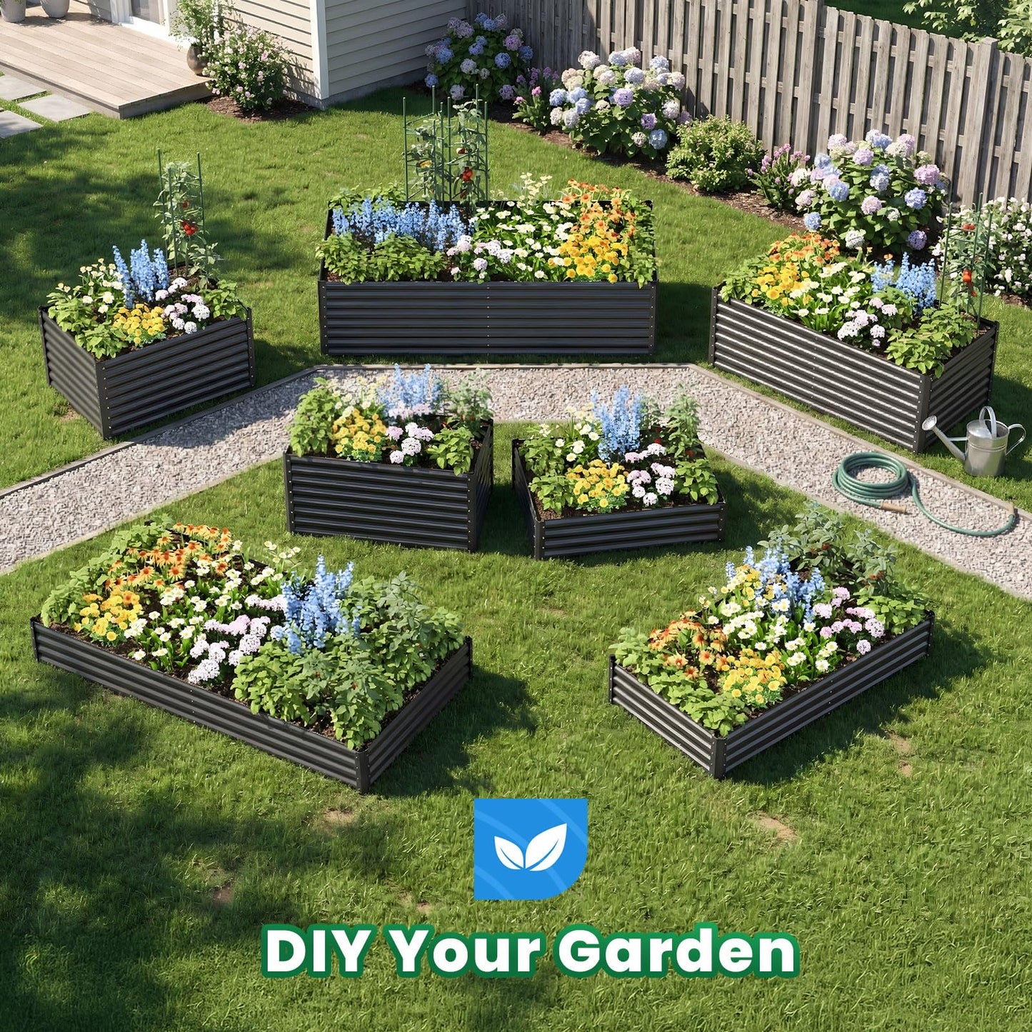 Quictent Galvanized Raised Garden Bed 6x3x2 Ft Metal Planter Box Bottomless for Backyard Outdoor, Include 1 pc Tomato Cage (Dark Gray)
