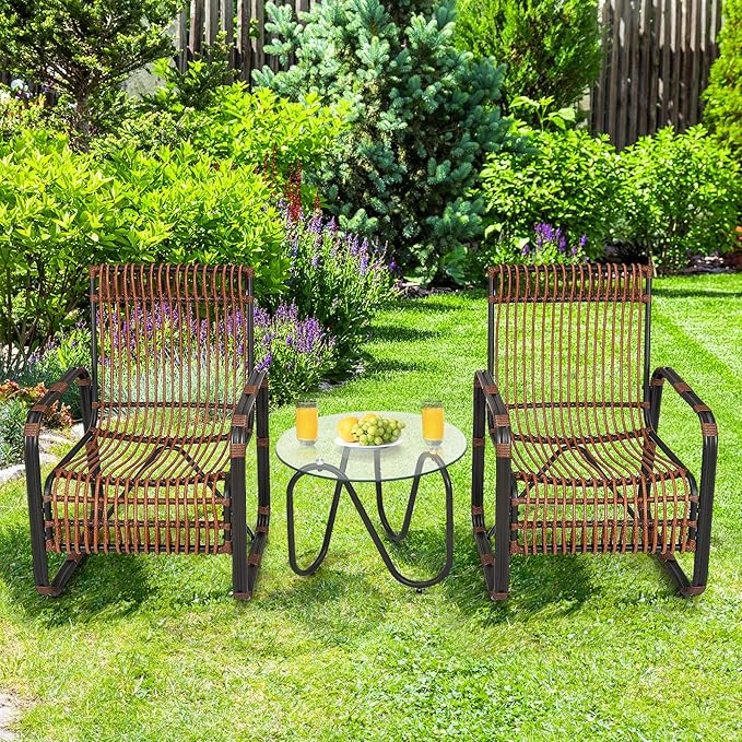 Tangkula 3 Piece Patio Rattan Furniture Set, Includes 2 Single Wicker Chairs