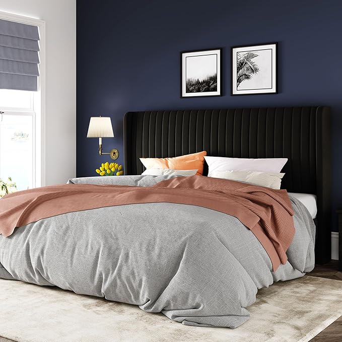 Allewie King Size Velvet Bed Frame/Vertical Channel Tufted Wingback