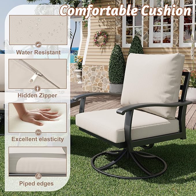HOMREST Patio Furniture Sets 7 PCS Outdoor Metal Conversation Sets, 360 Degree