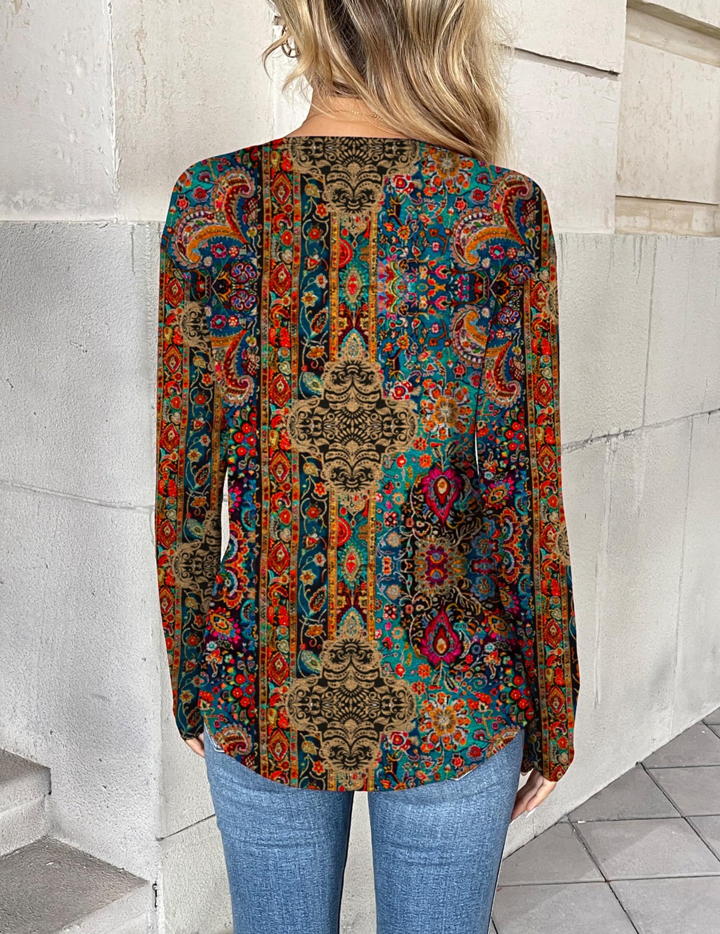 Zeagoo Women Long Sleeve Tops V Neck Blouses Floral Boho Shirts Loose Fit Business Casual Work Tshirts