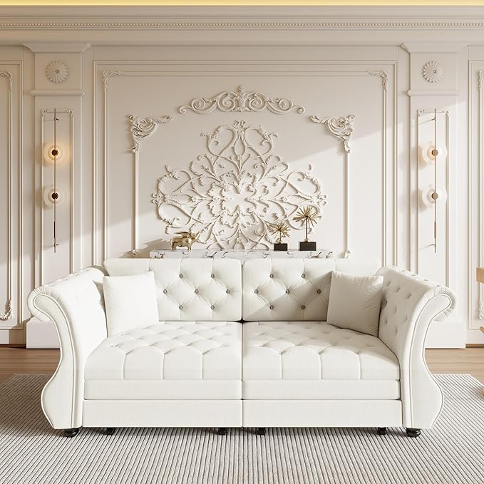 83.8" Oversized Pull Out Sofa Bed, Chesterfield Velvet Sleeper Sofa Couch