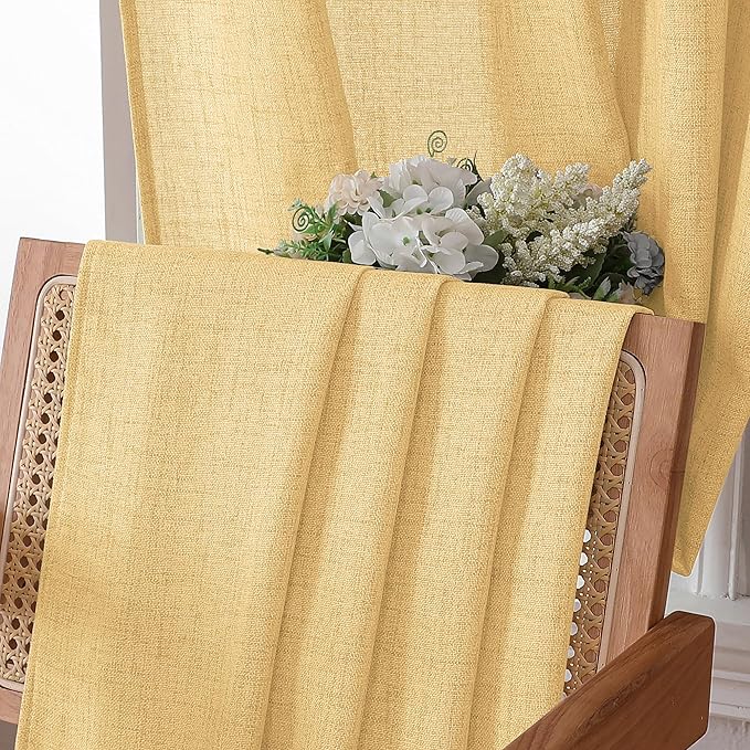 Tollpiz Linen Curtains Living Room Rod Pocket Semi Sheer Curtain Burlap Light Filtering Thick Linen Drapes for Bedroom, 38 x 63 inches Long, Beige, Set of 2 Panels