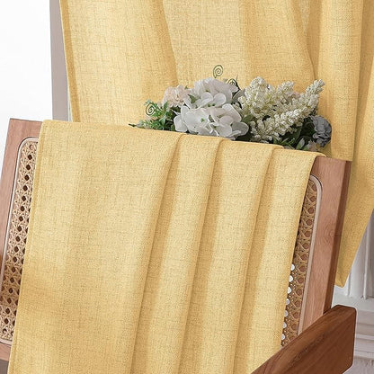 Tollpiz Linen Tier Curtain Rod Pocket Semi Sheer Half Kitchen Curtains Burlap Light Filtering Thick Linen Drape for Bathroom, 30 x 36 inches Long, Beige, Set of 2 Panels