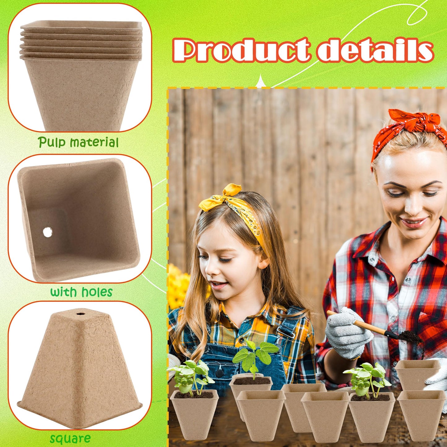 Plukeen 200 Pcs 3.15 Inches Square Seed Starting Pots Biodegradable Drainage Holes Nursery Pot Small Seed Starter Tray Bulk Garden Germination Container for Herb Seed Starter (Color Style 1)
