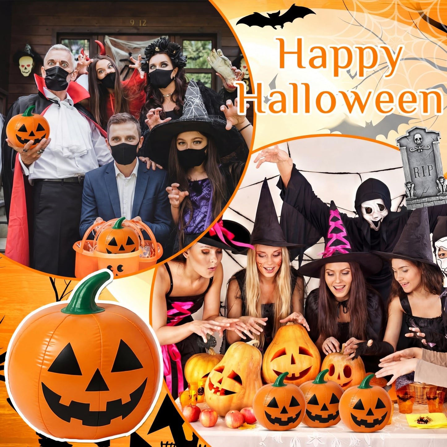 Vertintong 12 Pcs Halloween Pumpkin Beach Balls Inflatable Decorations 14 Inches Plastic Jack O Lantern Party Decoration Inflatable for Halloween Yard, Garden, and Lawn