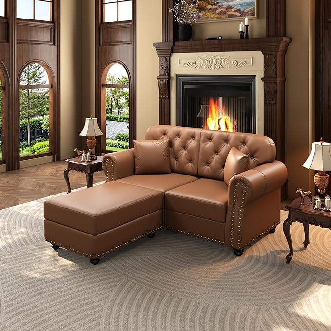 KEIKI 63" Faux Leather Chesterfield Sofa