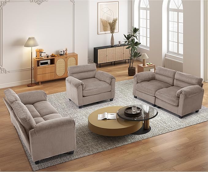HAOMARKETS Corduroy Sofa Set, Upholstered Armchair and Loveseat Sofa Set of 2