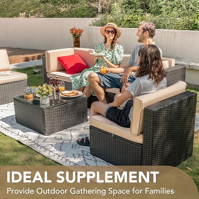 Devoko 5 Pieces Patio Furniture Sets All Weather Outdoor Sectional Patio Sofa