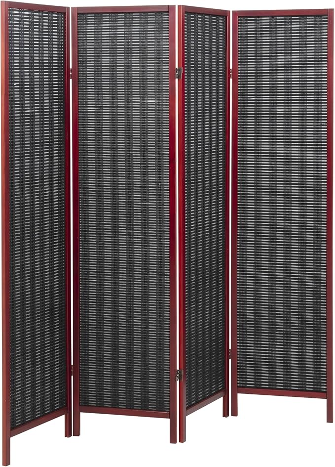 Roundhill Furniture Inkwell 4-Panel Bamboo Room Divider, Folding Portable