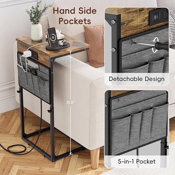 Vagusicc C-Shaped End Table Set of 2, Adjustable Height Side Table