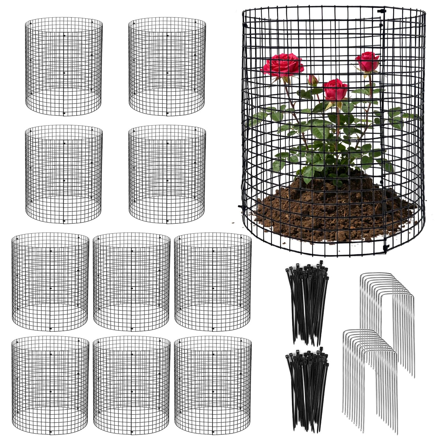 YEXEXINM 10 Pack Garden Plant Protectors from Animals 12"x12" Wire Plant Protectors with Ground Stakes&Nylon Tie Metal Plant Cage to Keep Animals Out Chicken Wire Cloche for Flower Vegetable