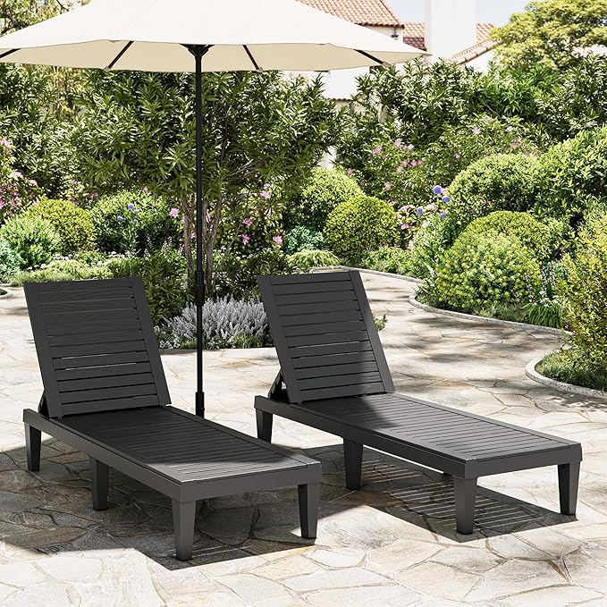 Outdoor Lounge Chairs Set of 2, 5-Position Adjustable Tanning Chairs