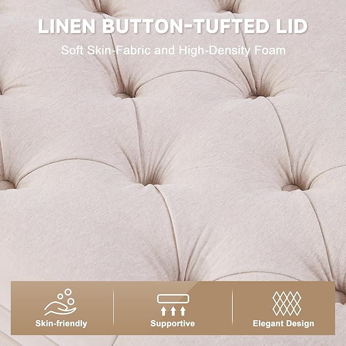 Mangodan 50" Storage Ottoman Bench, Tufted Ottoman