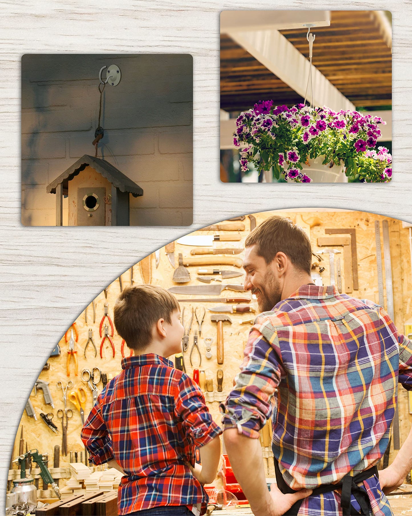 NACETURE Ceiling Hooks for Hanging Plants 3 Pack - Plant Hanger Indoor Hanging Hooks Metal Plant Bracket Iron Lanterns Hangers for Wind Chimes (White 3 Pack)