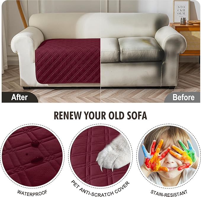 Genina Waterproof Couch Cover, Washable Anti-Slip 78inch Sofa Covers