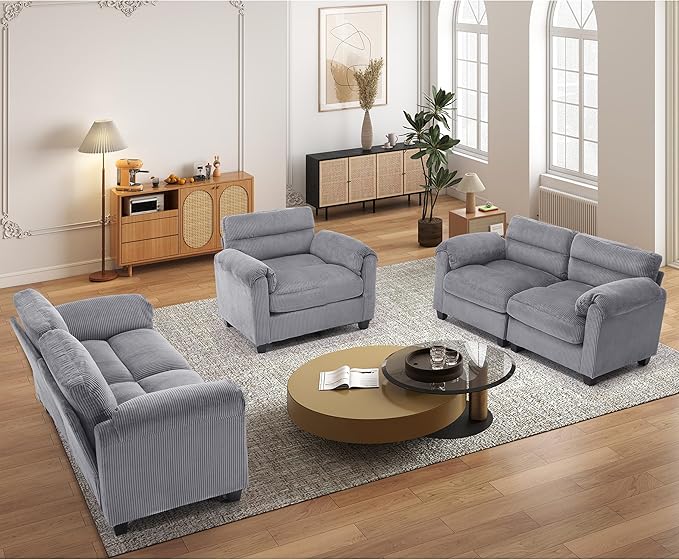 HAOMARKETS Corduroy Sofa Set, Upholstered Armchair and Loveseat Sofa Set of 2