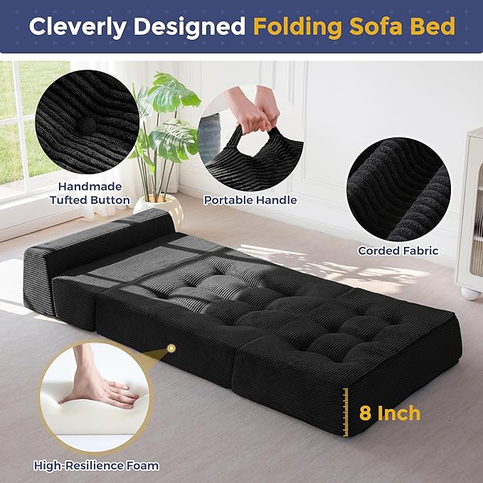 MAXYOYO 8" Folding Sofa Bed, Fold Out Chair Bed Sleeper Chair, Convertible