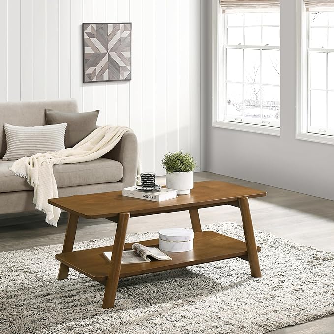 Mid-Century Modern Coffee Table 43 in, Wood Living Room Table