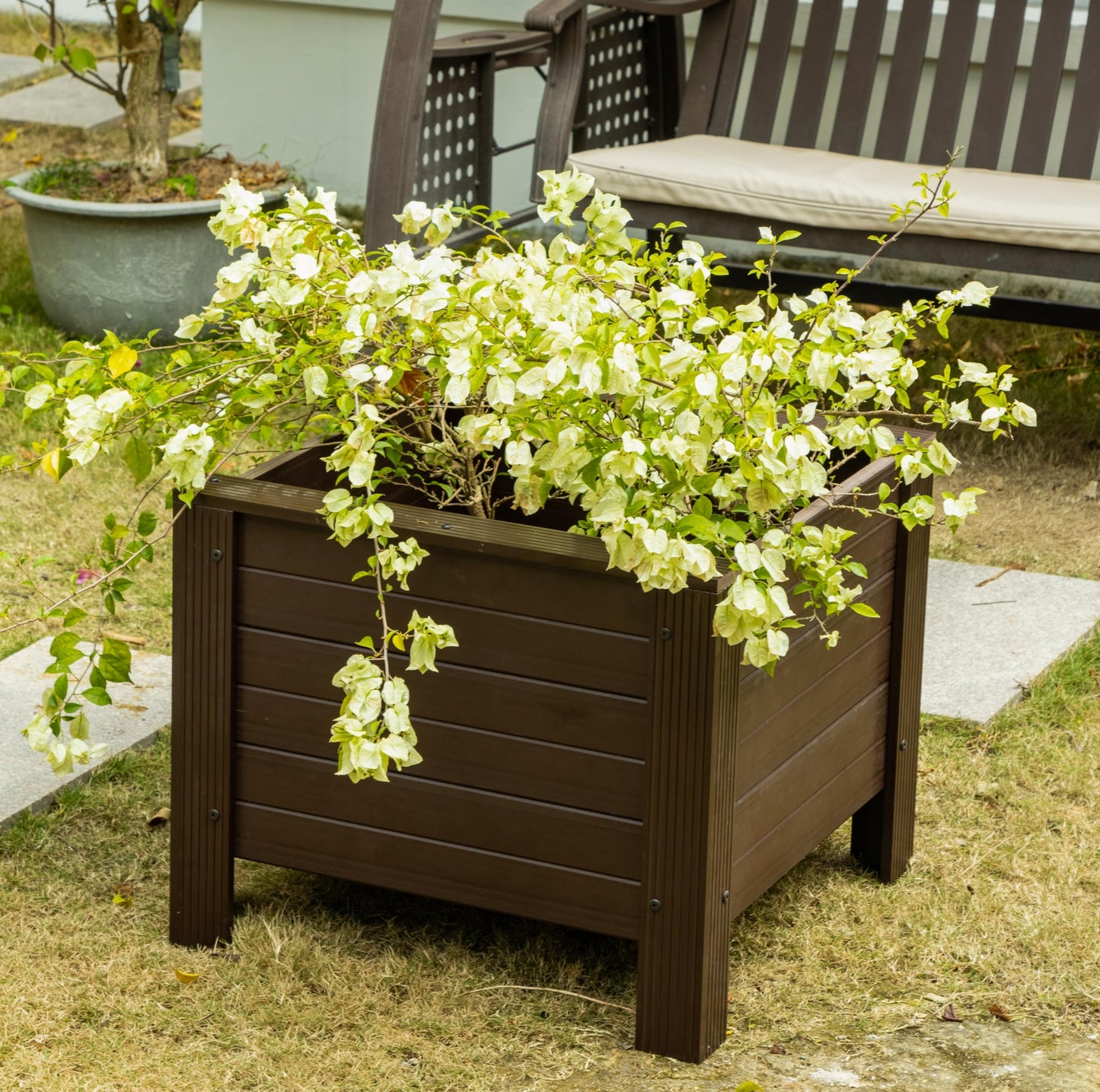 New Age Garden® ECOFLEX Square Planter 24"" - Durable, Walnut Finish - Ideal for Herbs, Flowers, Vegetables - Can Be Painted, Includes 10 Year Limited Manufacturer's Warranty, Brown