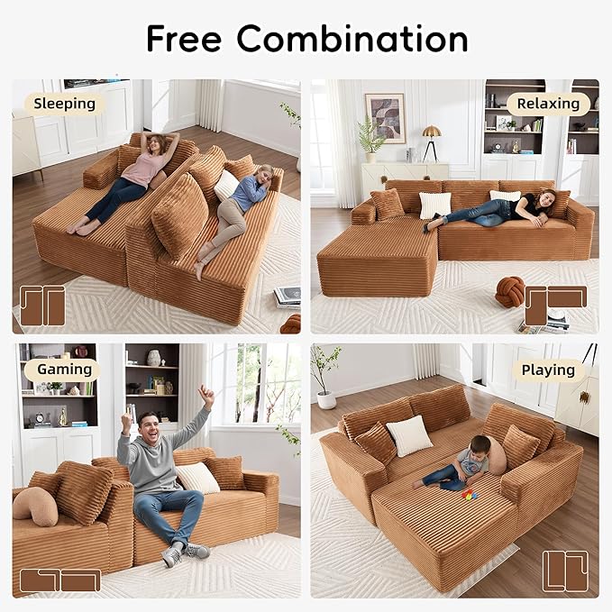 Opiesit 108" Boneless Couches for Living Room, Modular Sectional Sofa