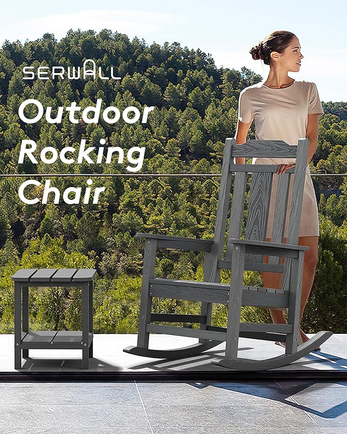 SERWALL Oversized Outdoor Rocking Chair, All Weather Patio Rocking Chair