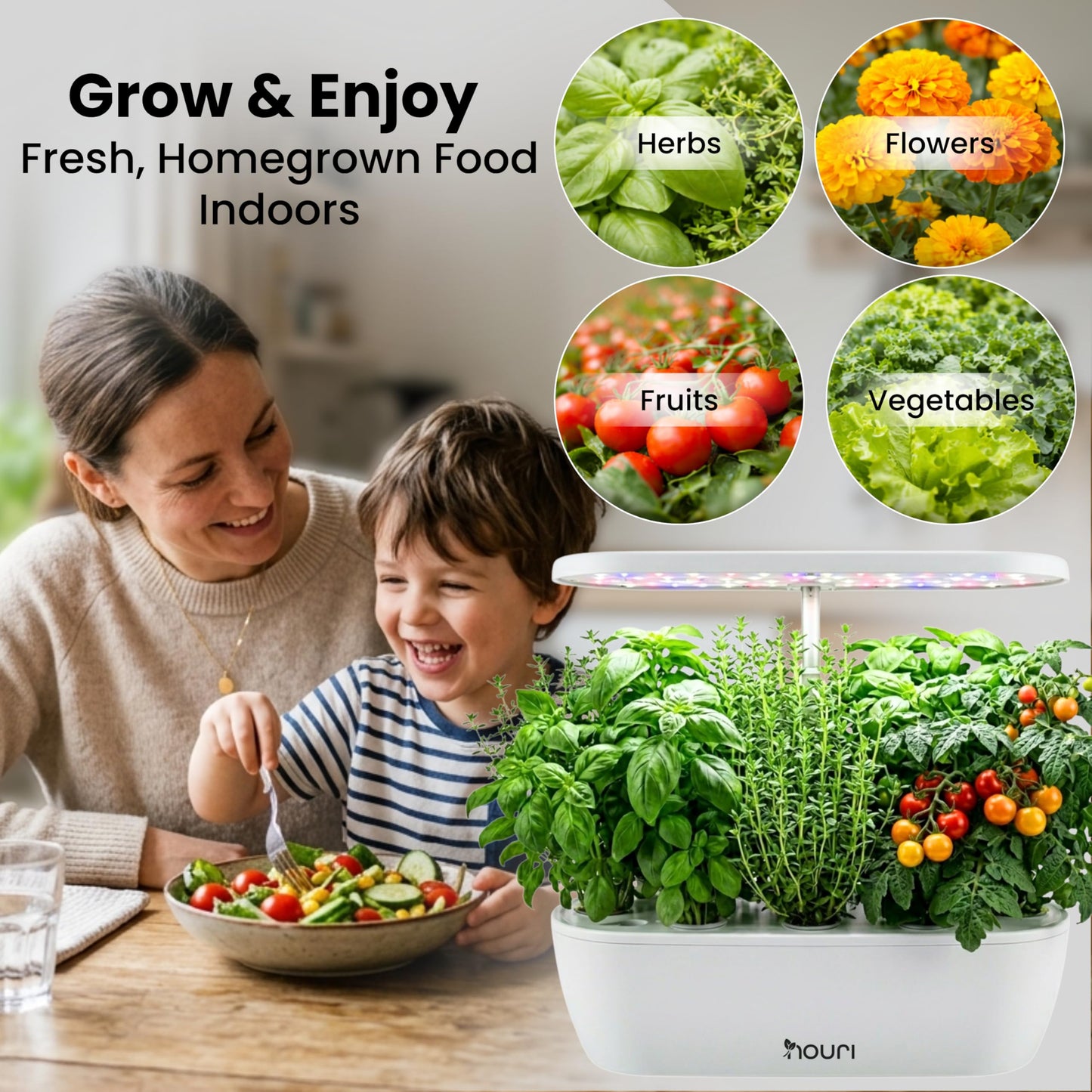 Nouri Hydroponics Growing System, 12 pod APP Smart Indoor Herb Garden Kit with LED Grow Lights, Hydroponic Herb Garden Indoor for Plant Lovers, Gardeners, Kitchen, Basil Seeds Included