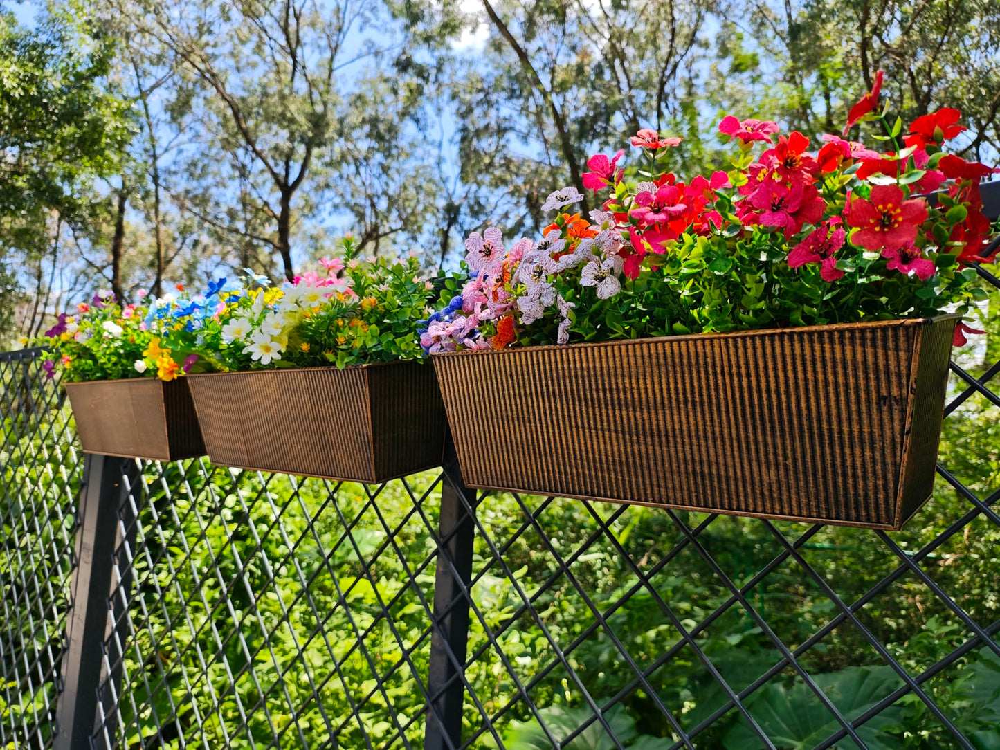 3 Pcs Large Hanging Flower Pots for Railing or Fence 16 Inch Railing Planter Box for Any Balcony Porch or Deck Countryside Style Window Planter Boxes Are Perfect to Herbs & Flowers (Retro-3pcs)