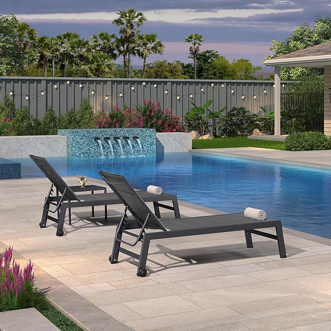 PURPLE LEAF Outdoor Chaise Lounge Set of 4 Aluminum Lounger