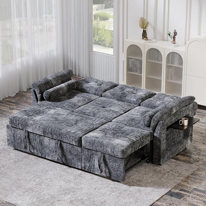 Convertible Sleeper Sofa Bed, 63 Inch Chenille Pull Out Couch