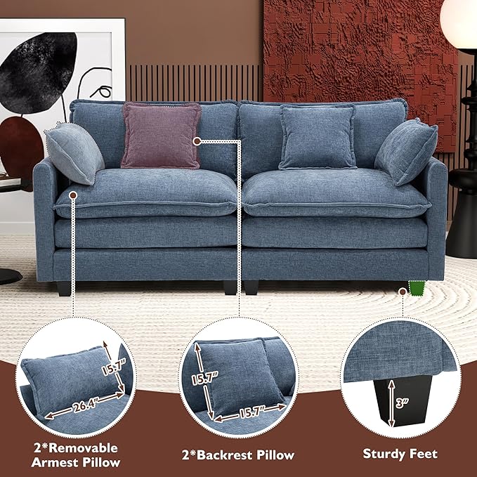 Ihanherry Cloud Sofa 77 Inch Loveseat, Modern Sectional Couch, 2-Seats Sofa