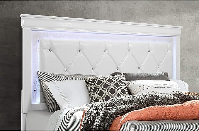 Overstock Global Furniture USA Pompei Metallic White Queen Bed w/LED Light