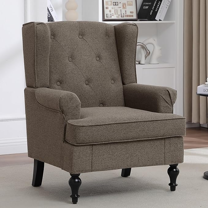 Accent Chair for Living Room, Mid Century Modern Upholstered Armchair, Wingback