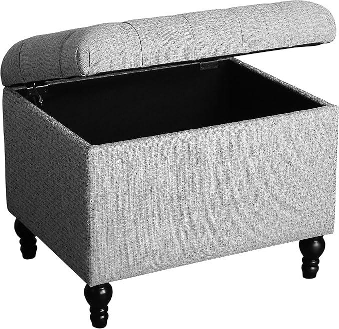 Homepop Home Decor | Upholstered Button Tufted Storage Ottoman | Hinged Lid