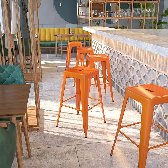 Flash Furniture Commercial Grade 30" High Backless Orange Metal Indoor-Outdoor