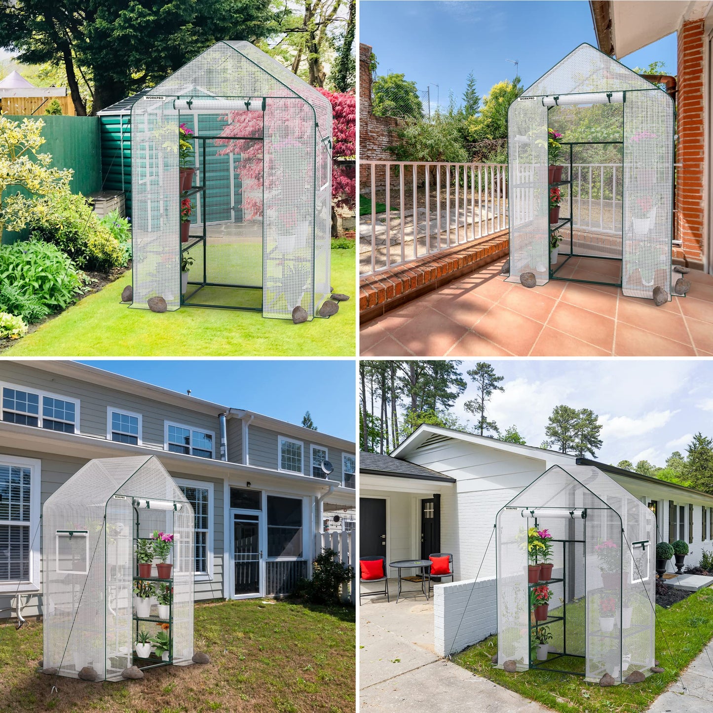 WORKPRO Greenhouse, 56"X 28" X 77" Portable Small Greenhouses for Outdoors & Indoors, Sturdy Green House Kit with Thicken PE Cover, Windows, 3 Tier 4 Shelves for Patio, Backyard, Balcony
