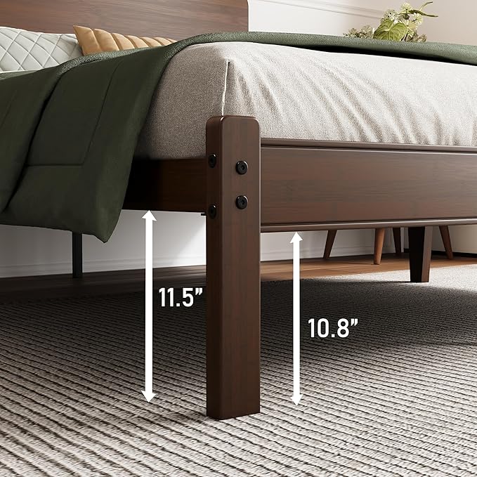 BOSRII 14in High Solid Bamboo Wood Platform Twin Size Bed Frame