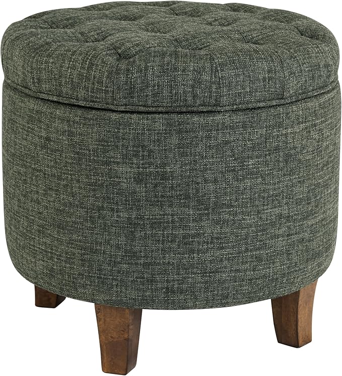 Homepop Home Decor | Upholstered Round Tufted Foot Rest Ottoman | Ottoman
