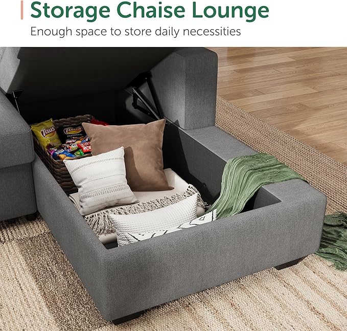 HONBAY Sleeper Sofa Bed with Storage Chaise, Sectional Couch with Pull Out Bed