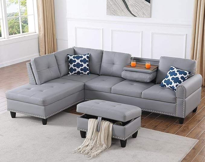 Wakefit Sectional Sofa Couch, Modern 4-Seaters Living Room Furniture Sets