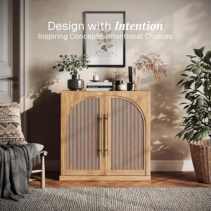 BELLEZE Modular Sideboard with Double-Arc Wood Doors, Small Arched Buffet