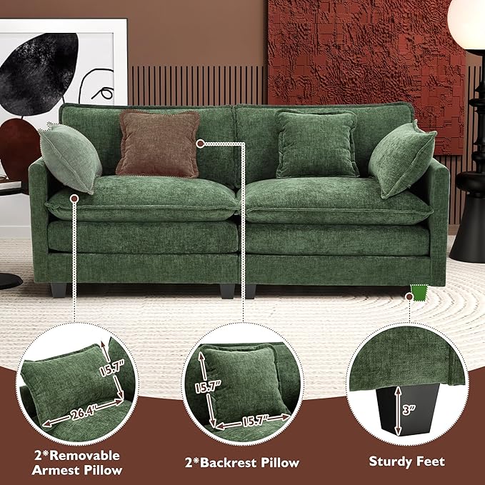 Ihanherry Cloud Sofa 77 Inch Loveseat, Modern Sectional Couch, 2-Seats Sofa