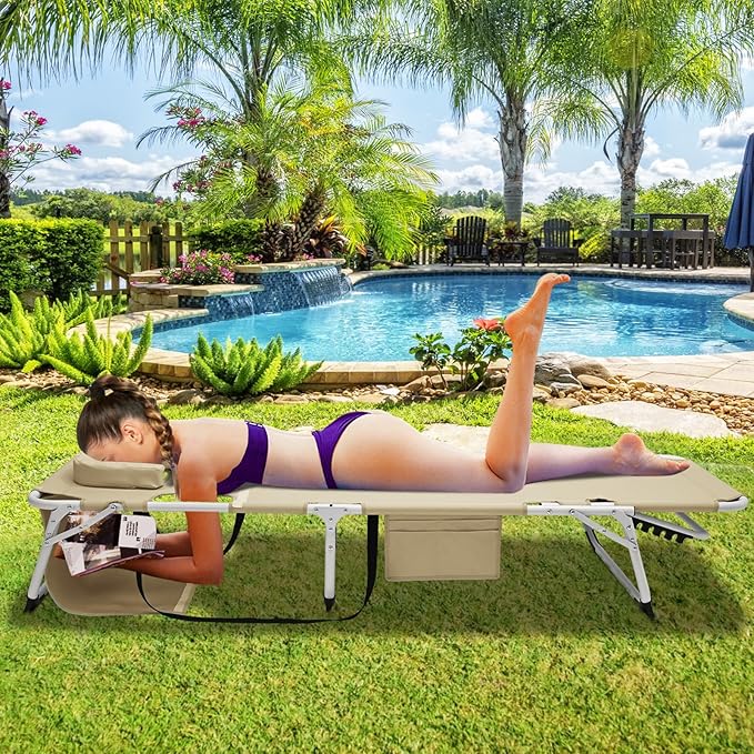 ABORON Heavy Duty Tanning Chair, Outdoor 5-Position Folding Chaise Lounge Chair