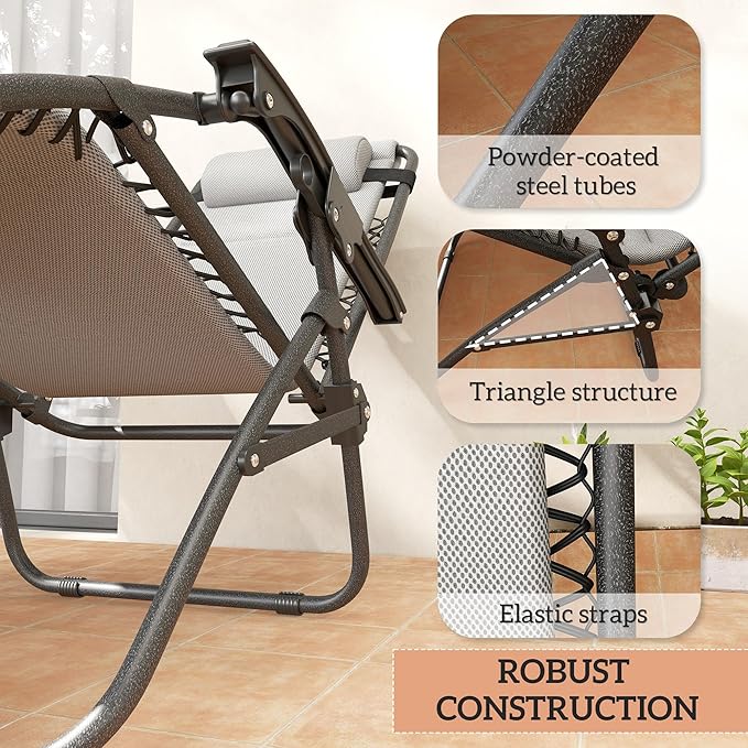 Outsunny Zero Gravity Chairs Set of 2, Reclining Folding Zero Gravity Lounge
