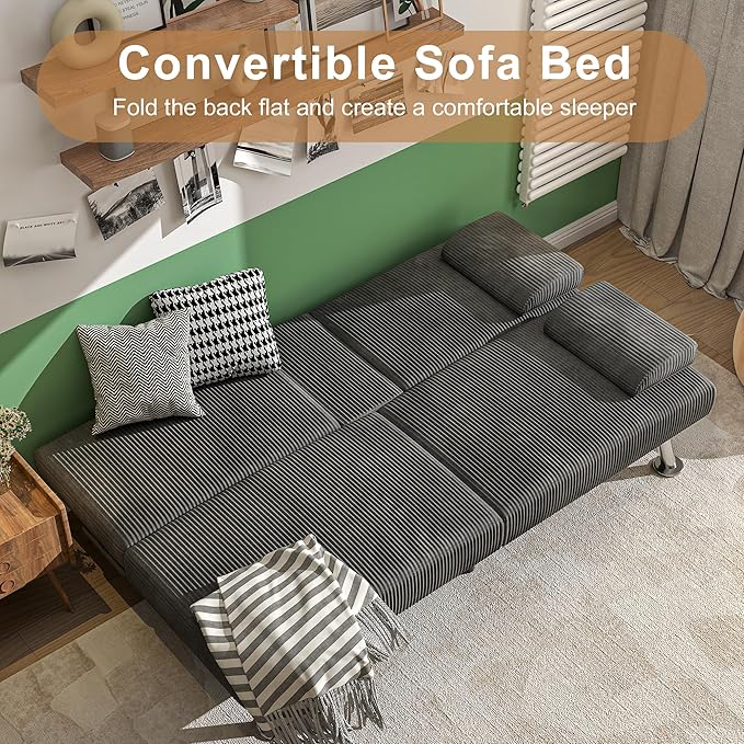 Shahoo Modern Upholstered Convertible Folding Futon Sofa Bed