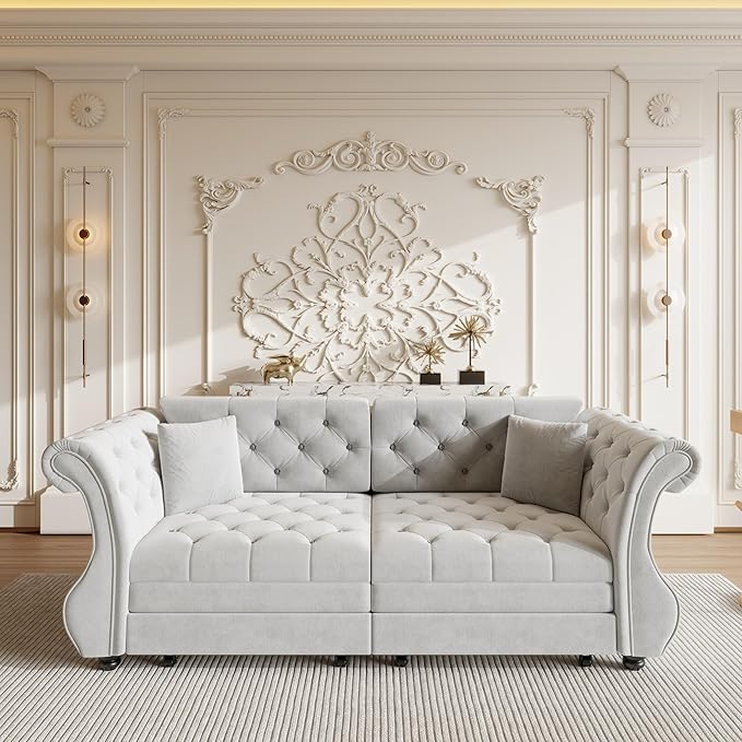 83.8" Oversized Pull Out Sofa Bed, Chesterfield Velvet Sleeper Sofa Couch